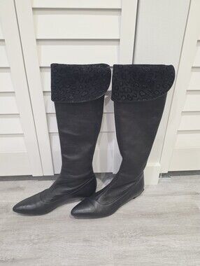 BRUNATE Italian Stretch Nappa Foldover Leather Riding Boots  Sz 8.5